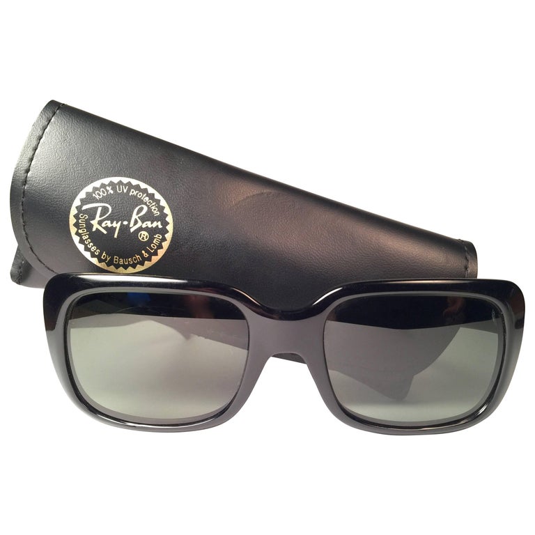 New Vintage Ray Ban Monti Black 1970's G15 Lenses USA Sunglasses at 1stDibs