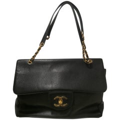 Chanel XL Black caviar Leather gold hardware shoulder bag 12