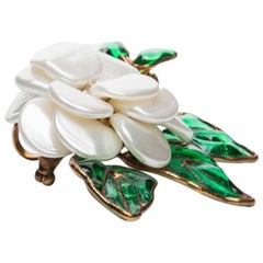 CHANEL Vintage Pendant Camellia Brooch in Pearly Molten Glass 