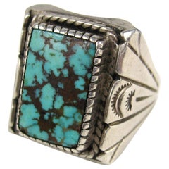 Bague unisexe amérindienne Kingman turquoise en argent sterling fabriquée à la main