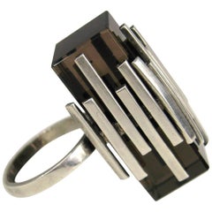 Vintage 1960s Modernist Quartz sterling silver Ring 8