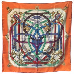 Hermes Vintage Cavalcadour silk Scarf in Orange c1980s