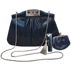 Judith Leiber Vintage Navy Blue Lizard Clutch