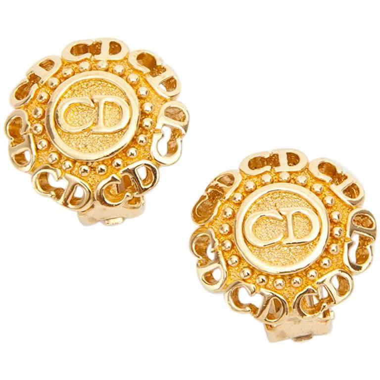 Vintage CHRISTIAN DIOR Clip-on Earrings in Gilt Metal