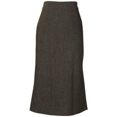 Alexander McQueen 2005 Runway Brown Wool Tweed Pleat Back Pencil Skirt