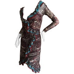 Jean Paul Gaultier Classique Maori Tattoo Print Ruffled Wrap Dress 4