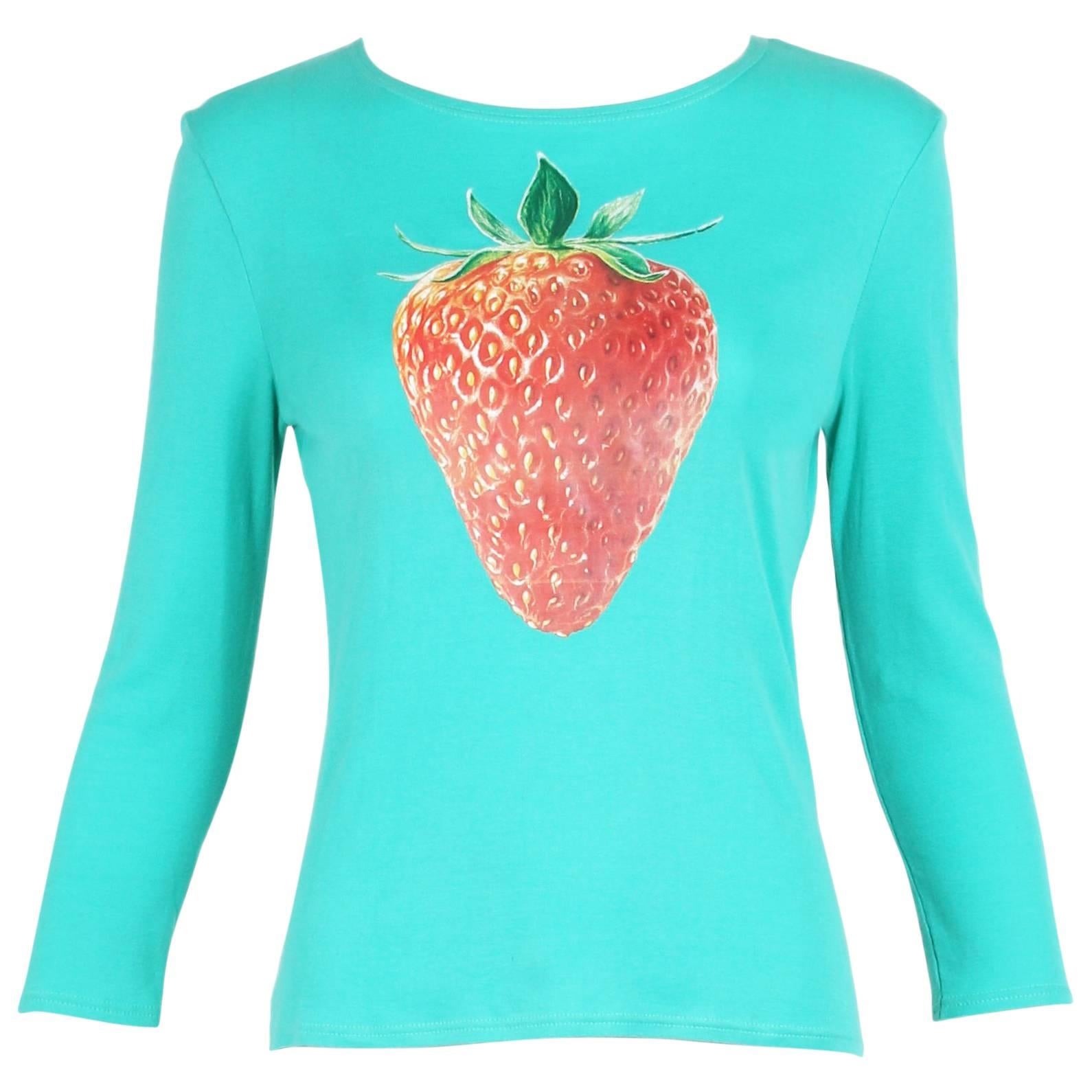 Chloe by Stella McCartney Cotton Long Sleeved T-Shirt w/Strawberry Graphic