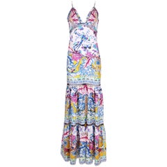 Roberto Cavalli Colorful Printed Silk Maxi Dress w/Tiered Skirt 11