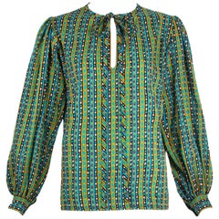 1970's Yves Saint Laurent Printed Blouse w/Ties at Neck 2