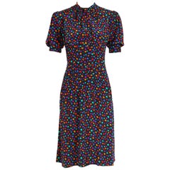Vintage Yves Saint Laurent Silk Star Print Day Dress w/Ties at Neck 8