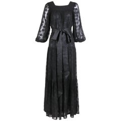 1980 Yves Saint Laurent YSL Black Sheer Tiered Maxi Dress w/Peasant Sleeves