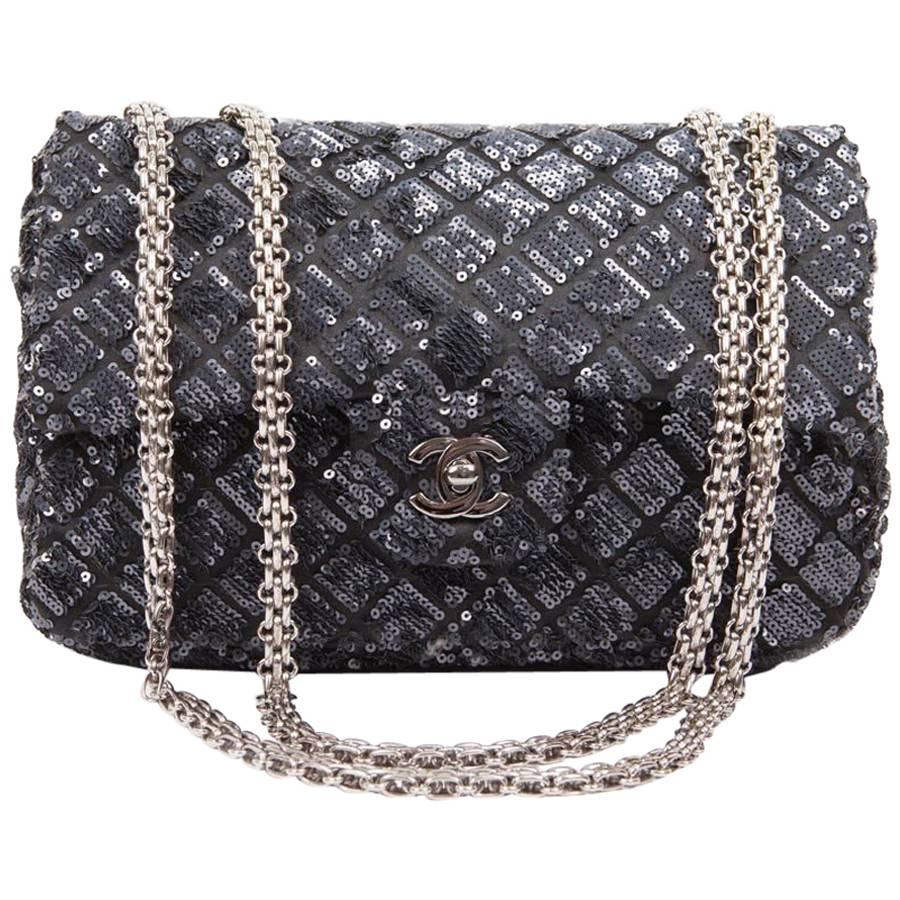 CHANEL 'Timeless' Flap Bag in Blue Night Sequins