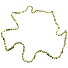 Christian Dior Vintage Jewelled Gold Tone Chain Sautoir Necklace
