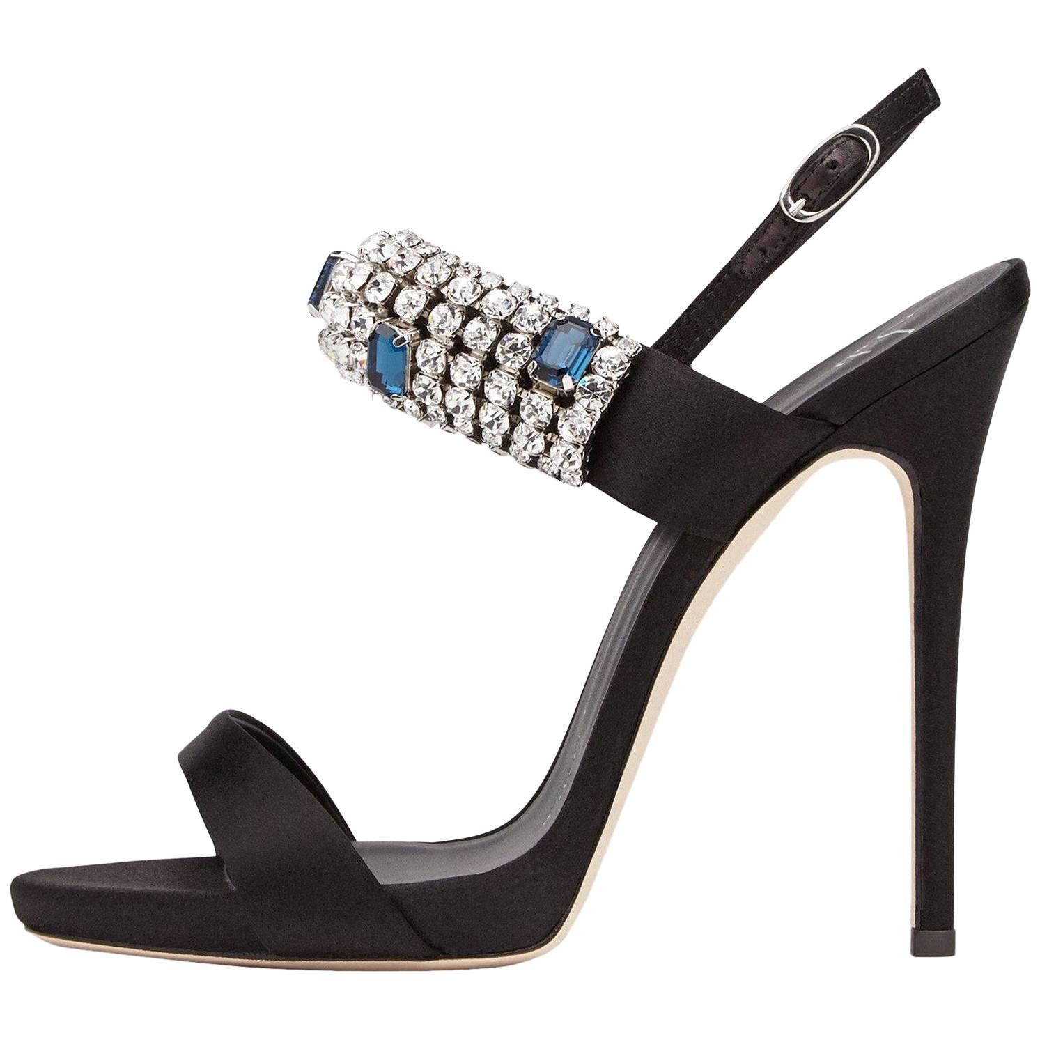 Giuseppe Zanotti New Sold Out Black Suede Crystal Evening Sandals Heels in Box