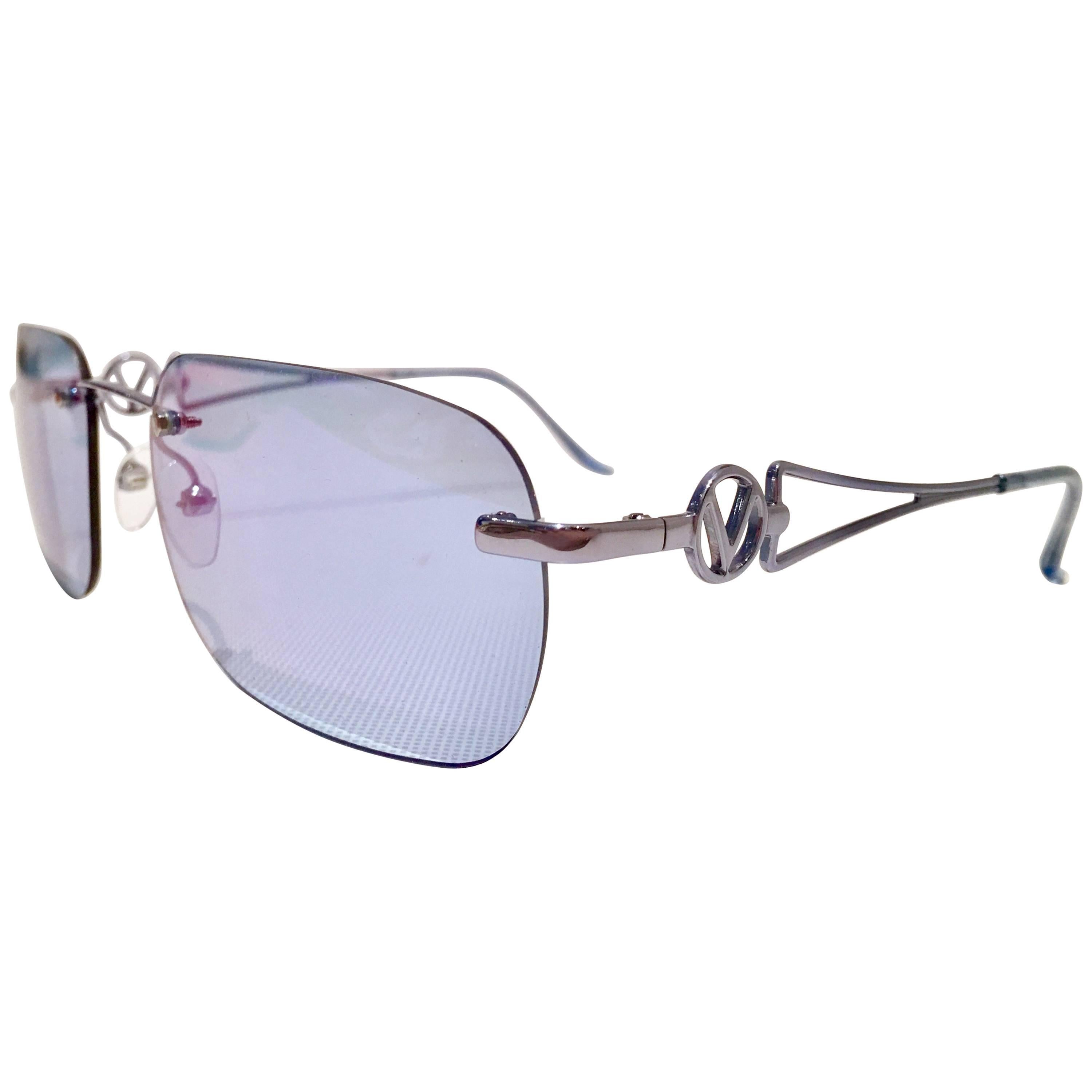Valentino Modern Blue "V" Logo Sunglasses & Case