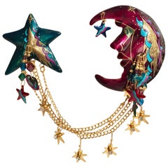 Lunch at the Ritz 24-carat Gold Celestial Double Hanging Swag Brooch Pin