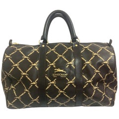 Vintage Longchamp classic dark brown nappa leather duffle bag, travel bag.