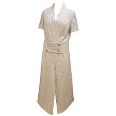 Chanel Cream Lace Cropped Wide Leg Trousers and Jacket