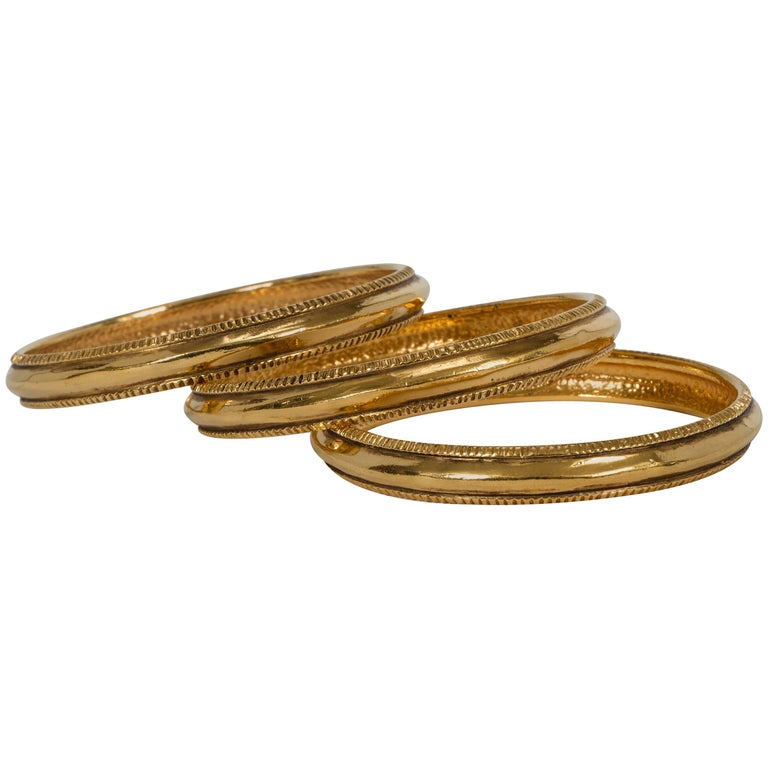 Vintage Chanel Gold Plated Bangle Bracelets Set of 3 at 1stDibs