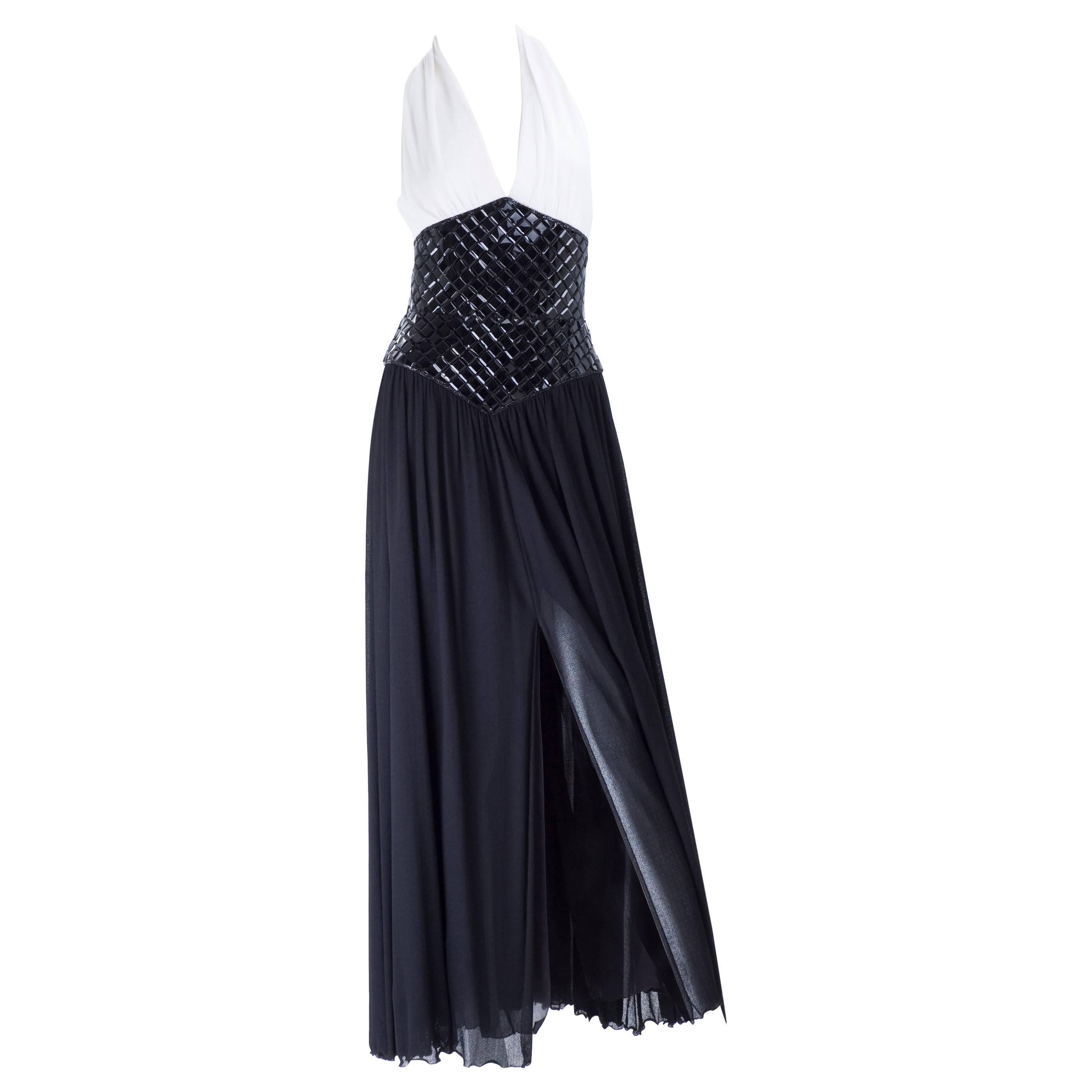 1995 Vintage Chanel Evening Dress Black & White Documented For Sale