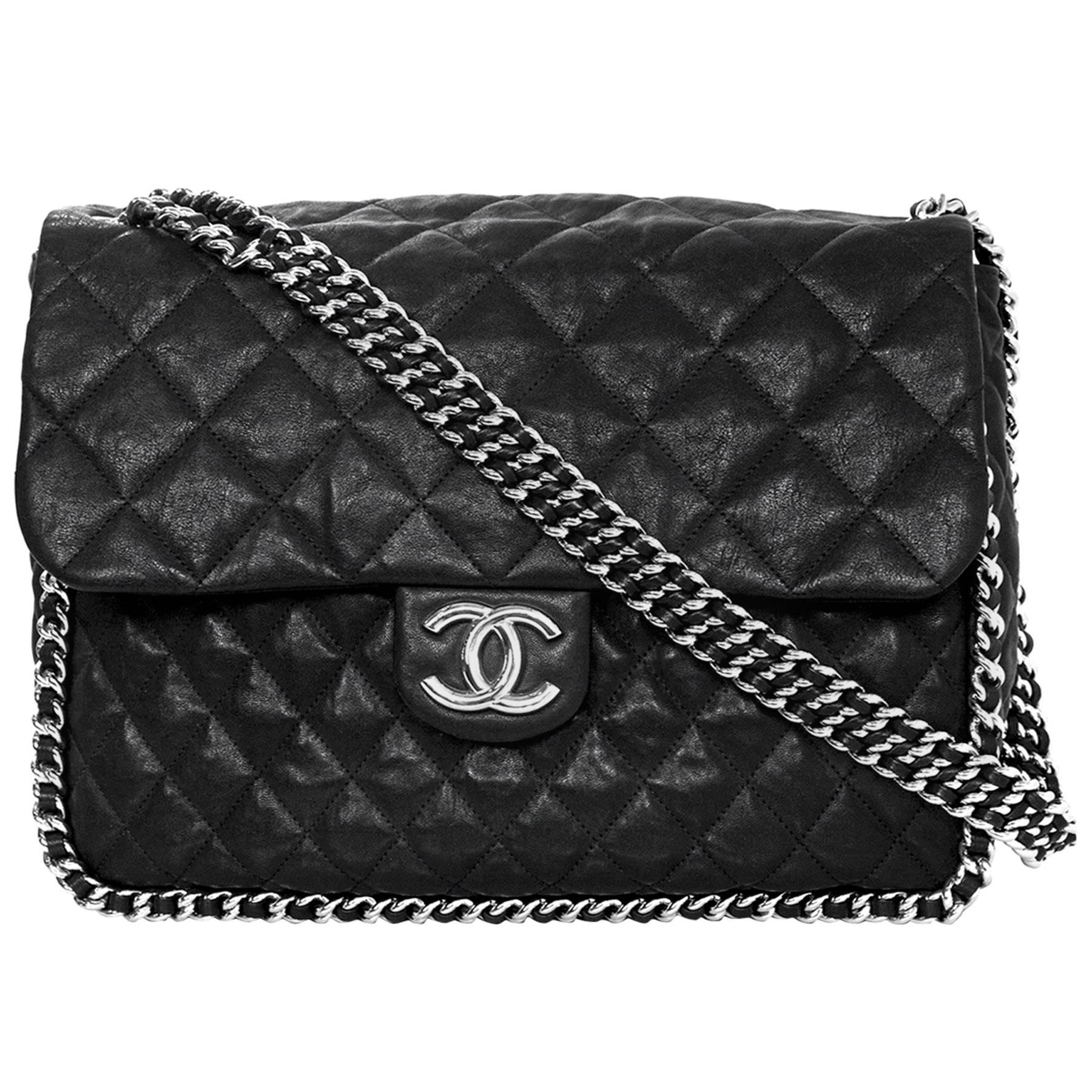 Chanel Black Quilted Chain Around Maxi Flap Bag