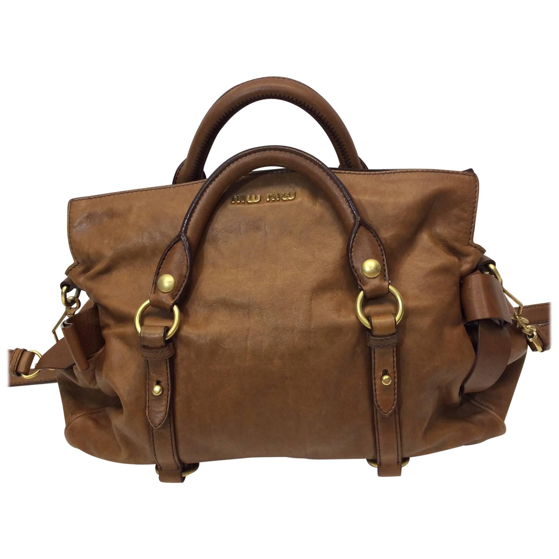 Miu Miu Brown Vitello Lux Bow Bag For Sale
