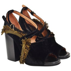 Dries Van Noten Black Velvet Peep Toe Pumps with Silk Fringe Tassel Fringe 6