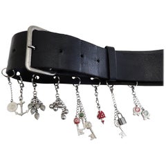 Vintage 1990s Gaultier Black Leather Belt w/ Removable Charms