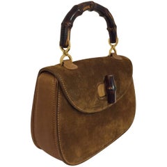 Glamorous Gucci Carob Suede Bamboo Handle Handbag