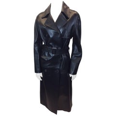 Celine Black Leather Trench Coat with Belt