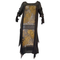 1920s Black and Gold Rose Lame Sheer Evening Dress