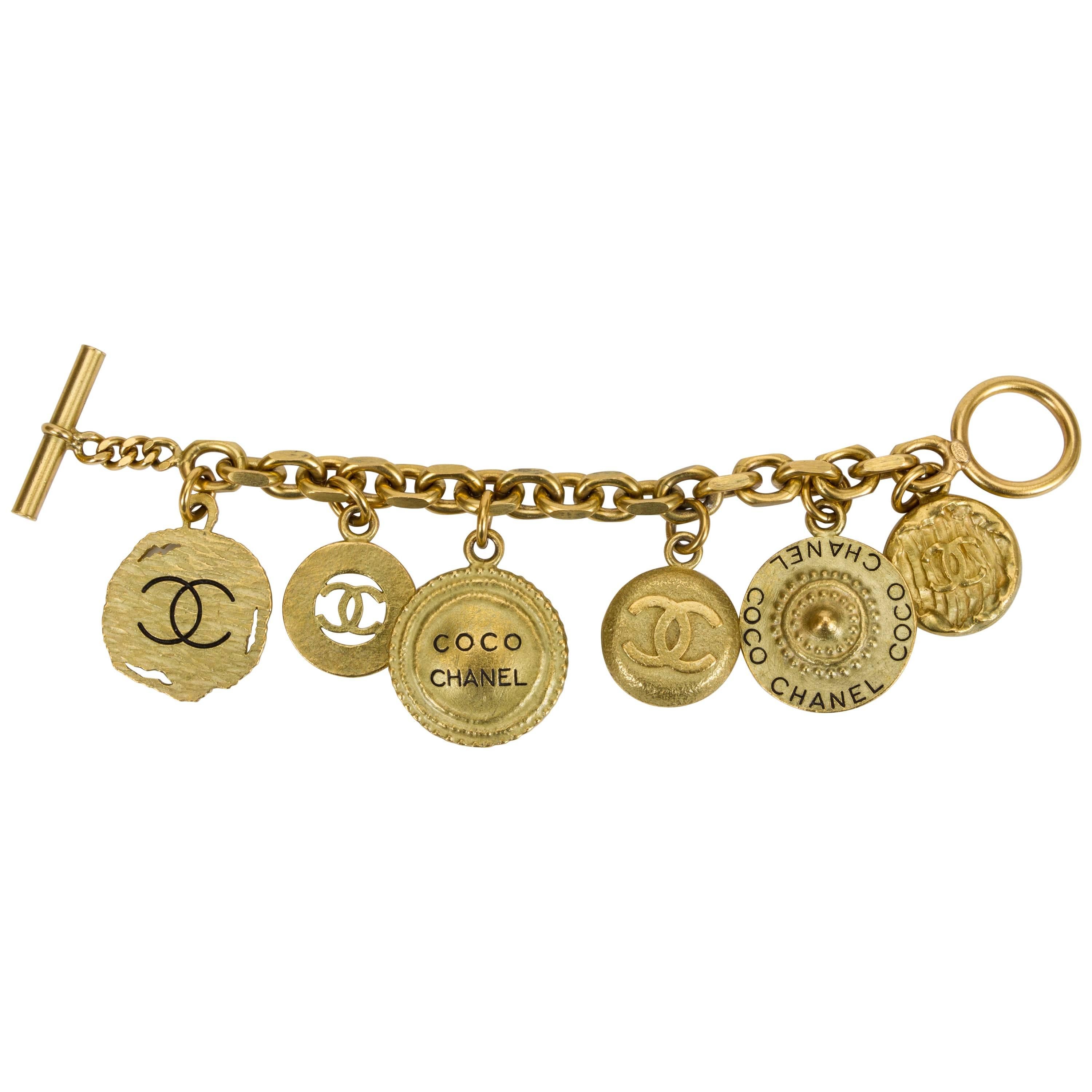 Chanel Oversize Satin Gold Coin Charm Bracelet