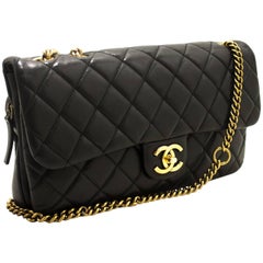 CHANEL Jumbo 11" Vintage Coin Chain Shoulder Bag Black Quilted 3