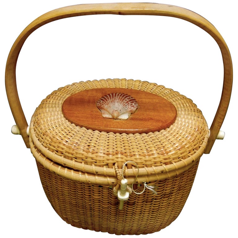 Nantucket Style Woven Wicker Basket Handbag at 1stDibs