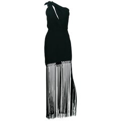 Thierry Mugler Vintage One Shoulder Black Fringe Dress