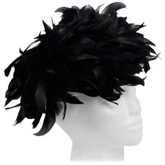 VINTAGE 1950s Black FEATHERS Woman Evening HAT Headdress