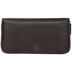 Salvatore Ferragamo Brown Leather Zip Around Large Travel Wallet rt. $390
