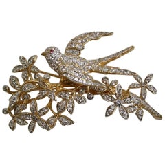 Tremblant Bird Brooch in White Topaz with Ruby Eye 2