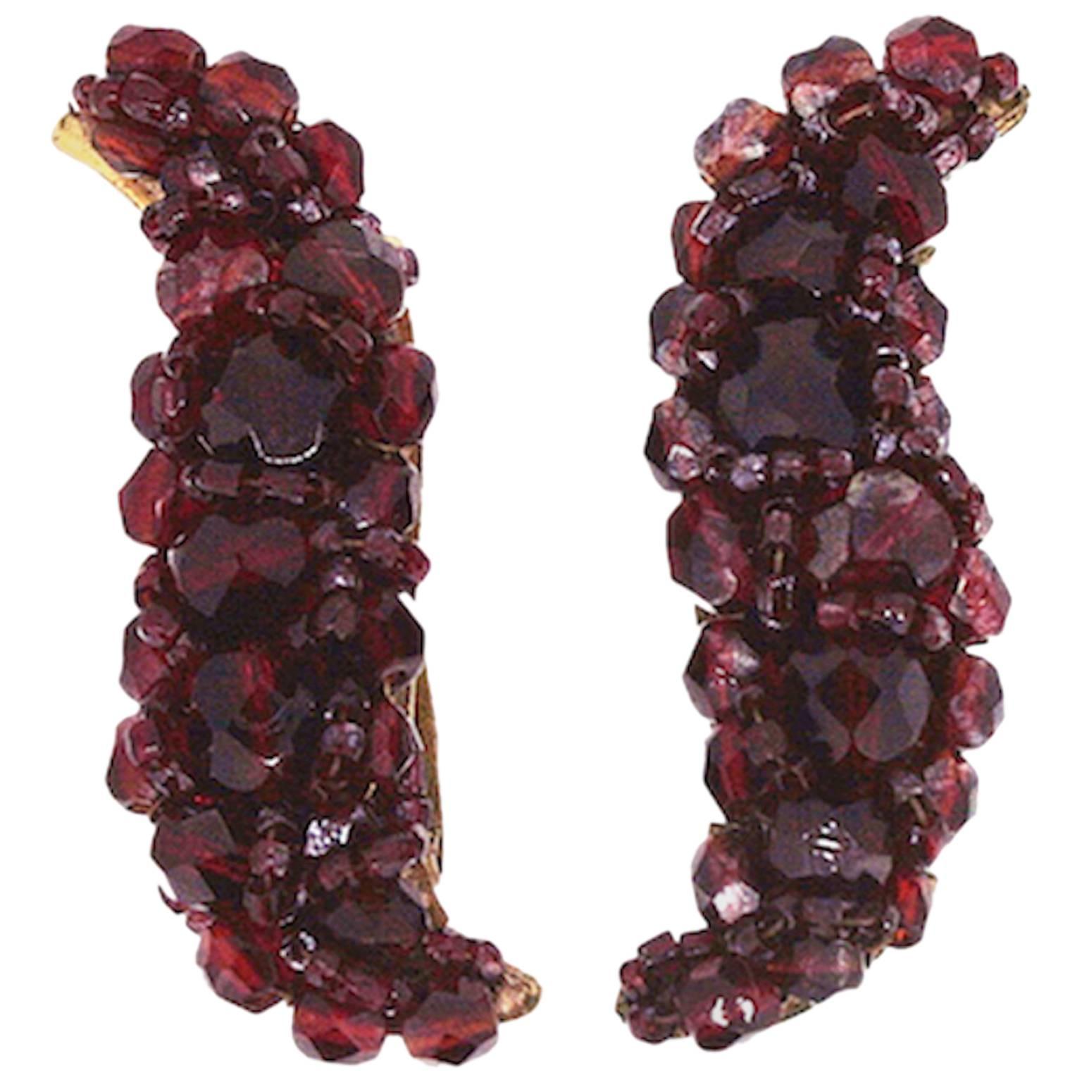 Coppola e Toppo 1950s Red Glass Bead Vintage Crescent Earrings For Sale