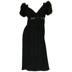 Recent Prada Black Dress with Fox Fur Trimmed Shoulders