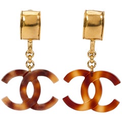 Vintage Chanel Tortoise CC Logo Drop Earrings