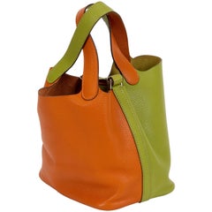 Hermès Orange & Green Chevre Picotin Bag