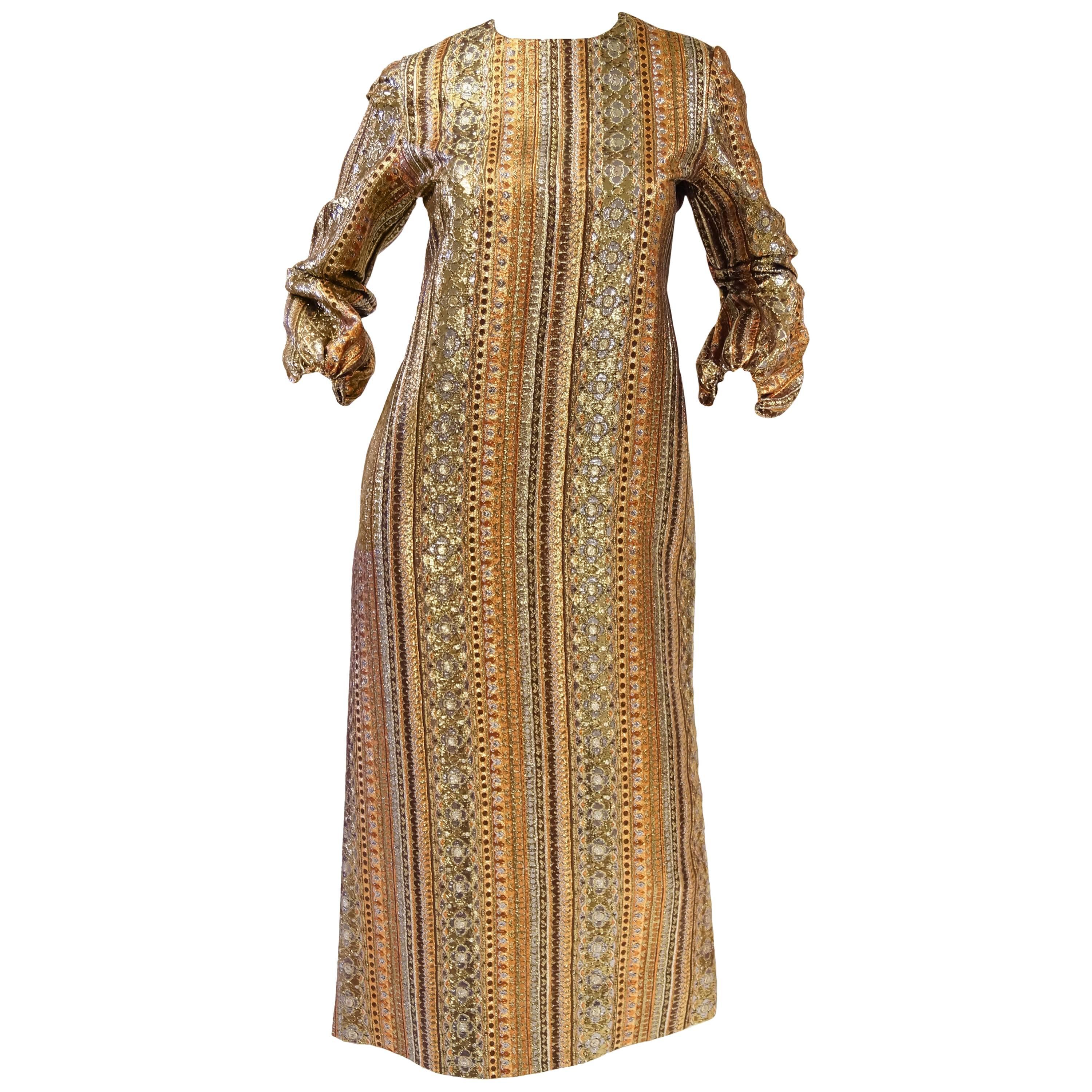 Metallic Gold and Copper Party Dress, 1970s  For Sale