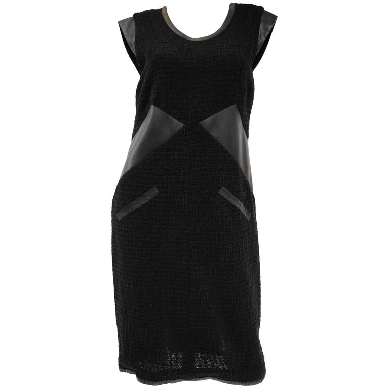 21st Century Chanel Black Bouclé and Lambskin Dress at 1stDibs