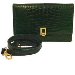 Luscious Lederer Deep Forest Green Alligator Clutch or Crossbody Bag