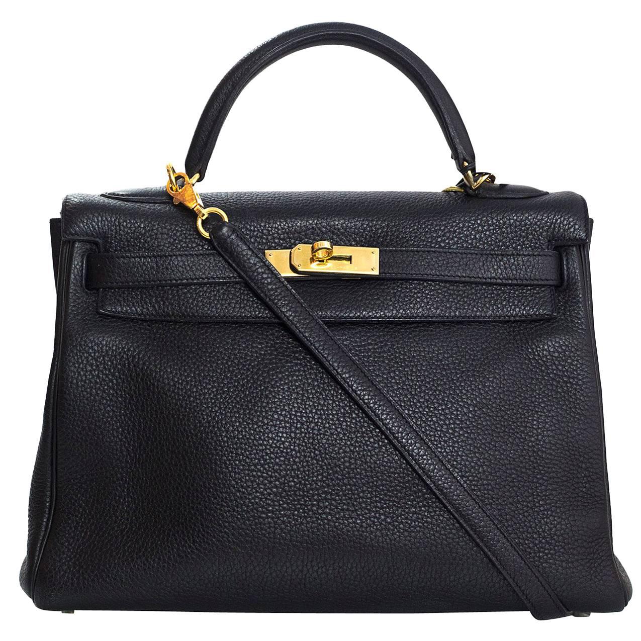 Hermes Black Togo Leather 32cm Retourne Kelly Bag w/ Box
