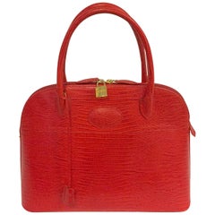 Francesco Rogani Croc Embossed Red Leather Handbag