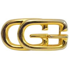 Vintage Gucci Gold Tone Double G Belt Buckle With Bonus Navy Lizard Skin Belt 1