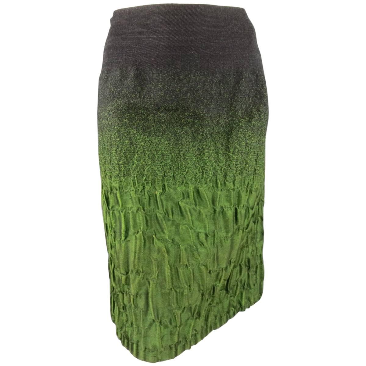 PRADA Size 10 Charcoal & Green Ombre Gradient Textured Fall 2007 Skirt