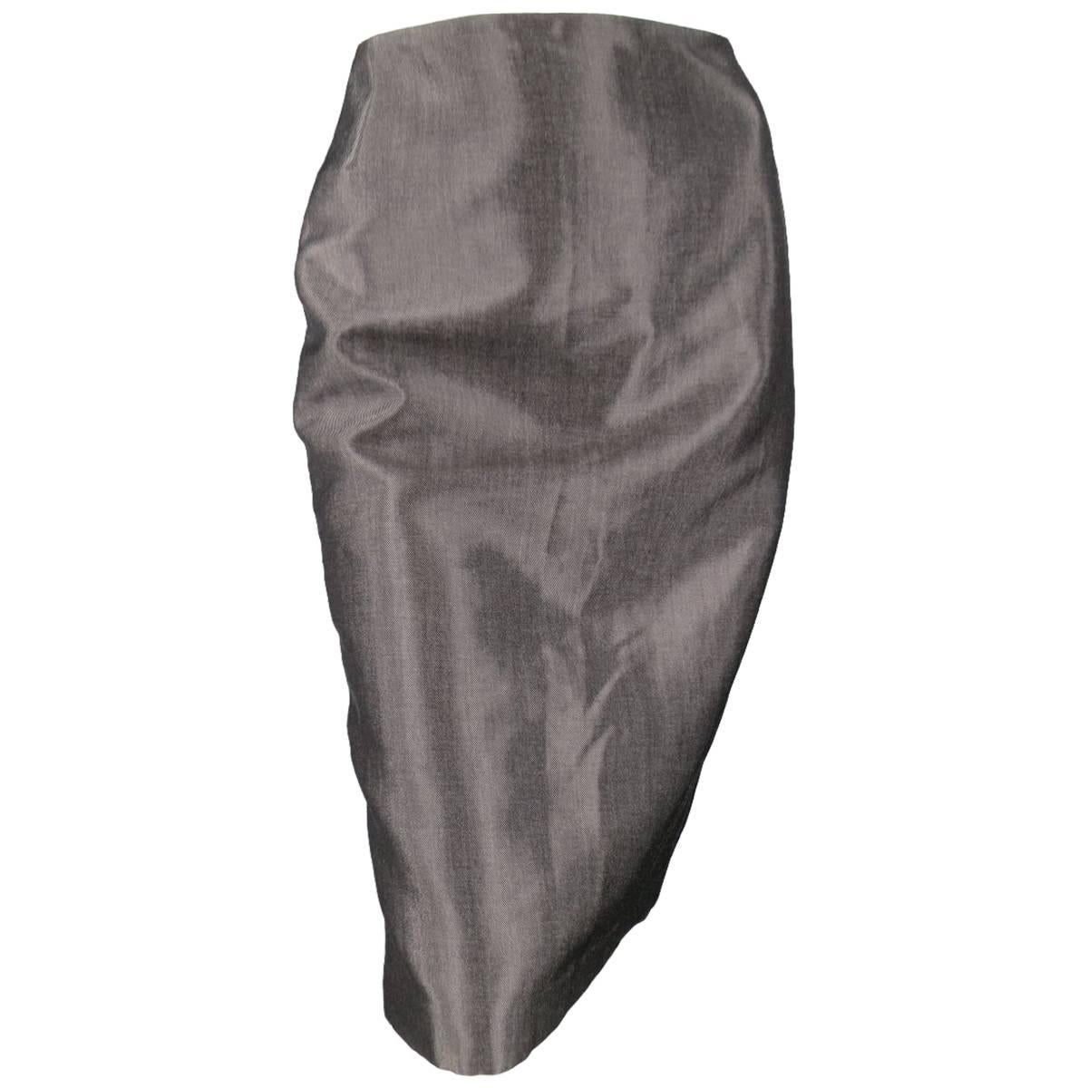 RALPH LAUREN COLLECTION Pencil Skirt Size 4 Metallic Grey Wool Blend